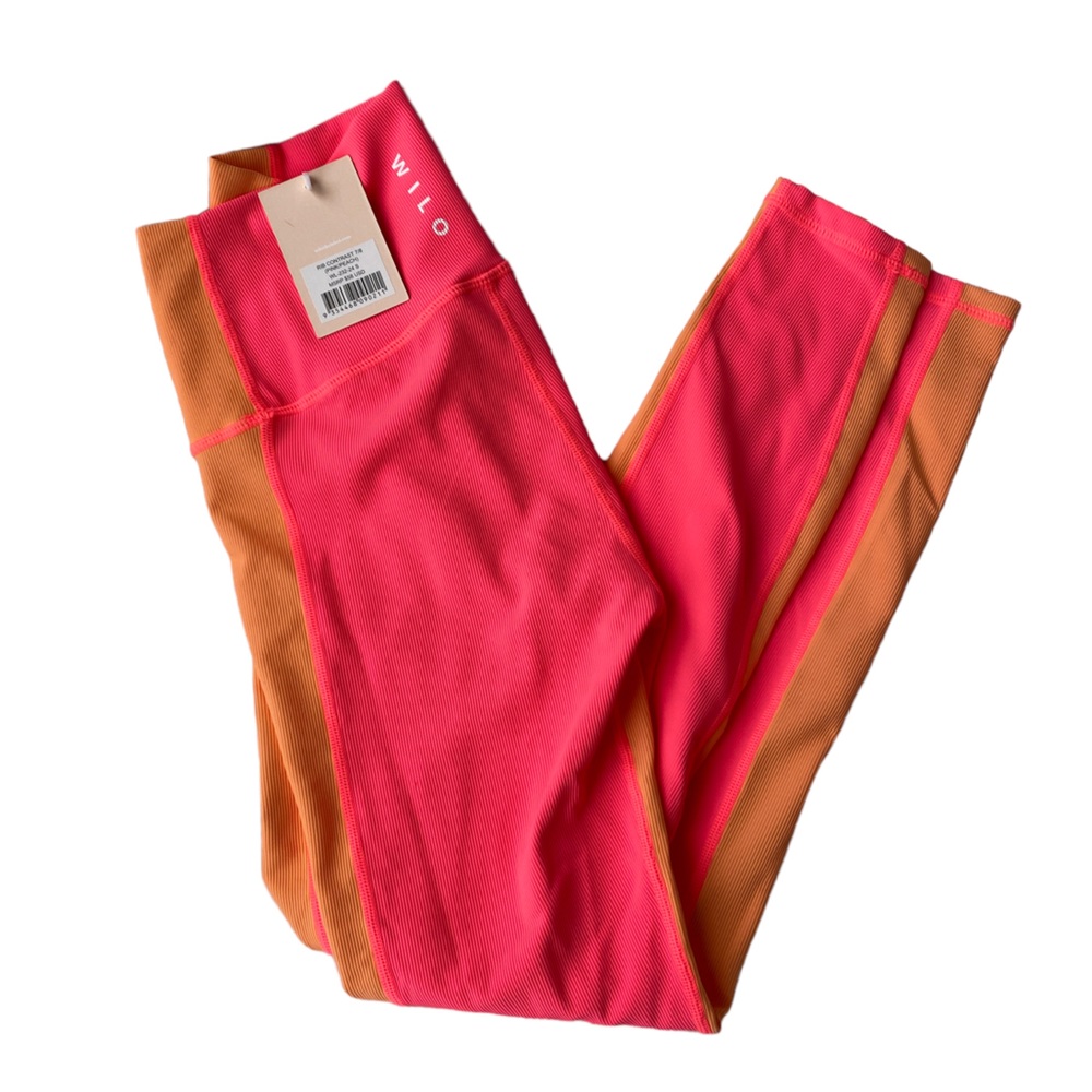 NWT Wilo Rib Contrast 7/8 Pink/Peach Yoga Pant Womens Small